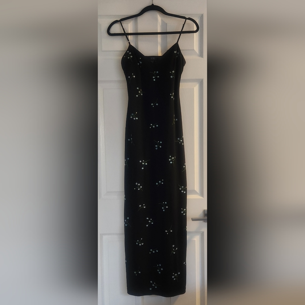 BCBGMaxAzria Black Floral-Accent Spaghetti-Strap Maxi Dress